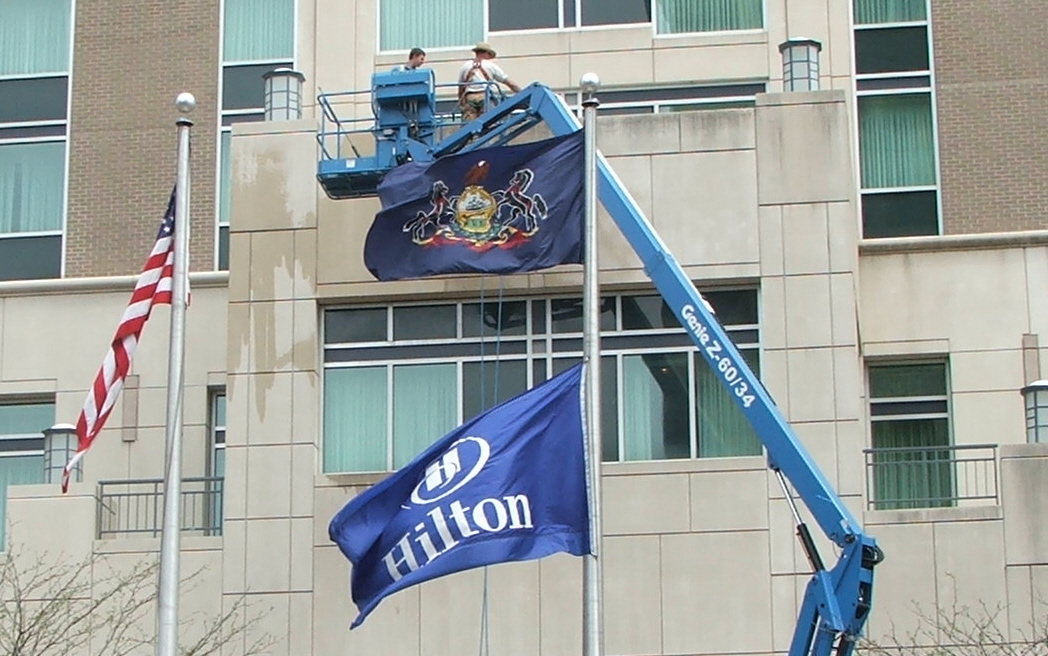 Hilton Hotel Harrisburg pressure washing the concrete masonry