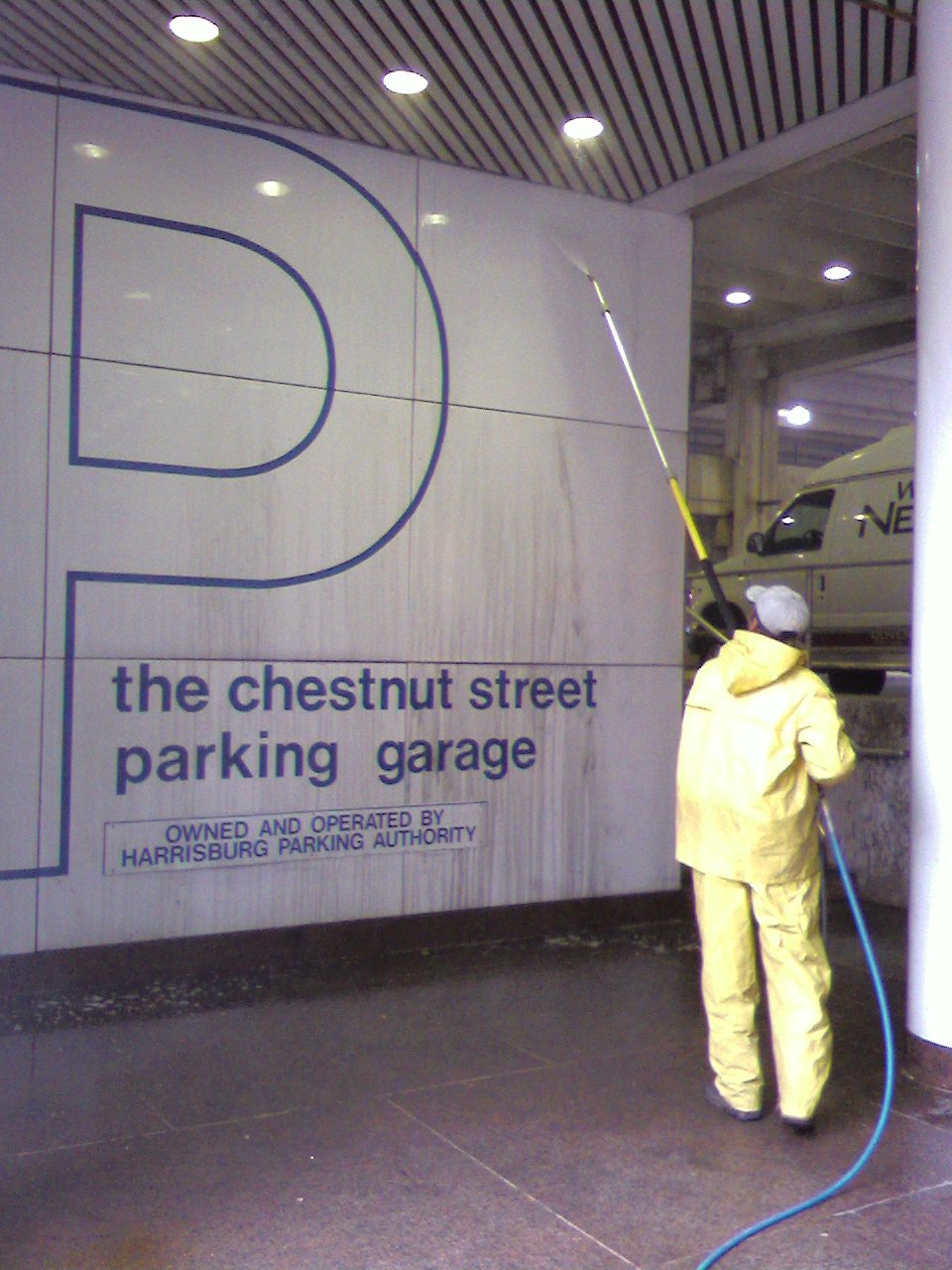 Harrisburg Parking Authority pressure washing of sign.